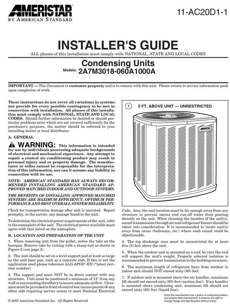 American Standard Ameristar 2A7M3018-060A1000A Installer's guide