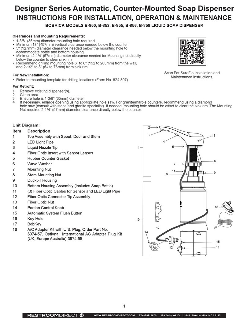 Restroomdirect Bobrick SureFlo B-850 Instructions for installation, operation, maintenance