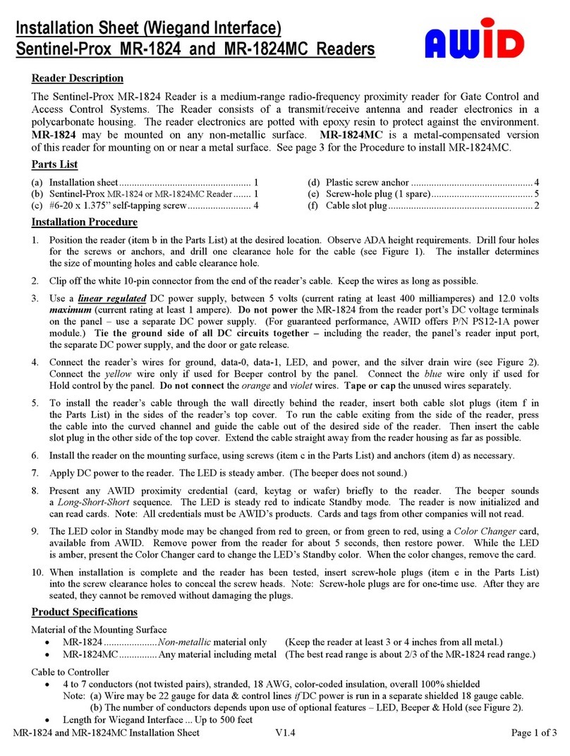 AWID SENTINEL-PROX MR-1824 Installation sheet