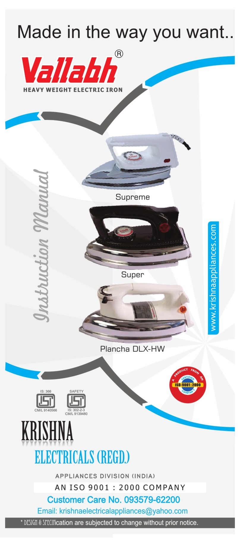 KRISHNA ELECTRICALS VALLABH Supreme instruction manual