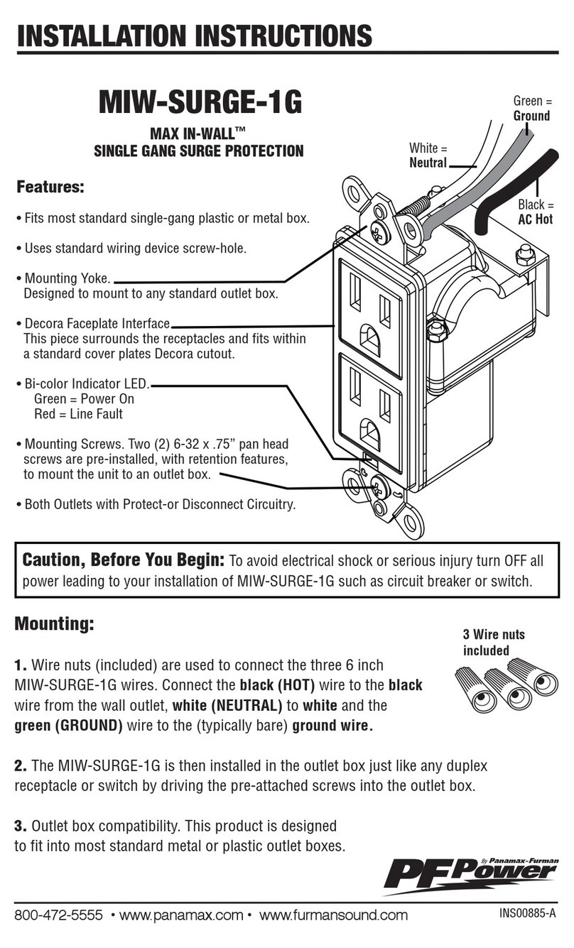 Panamax PF Power Max-In-Wall MIW-SURGE-1G User manual
