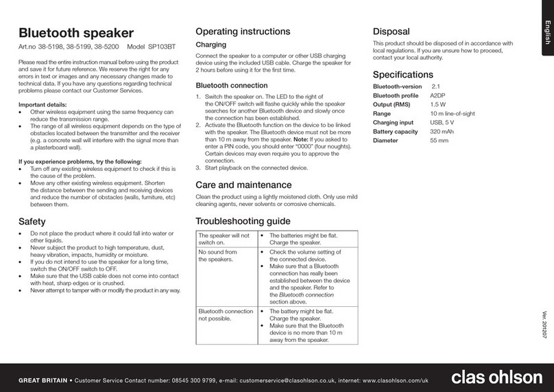 Clas Ohlson SP103BT quick start guide