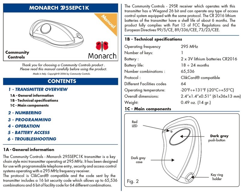 Community Controls MONARCH 295SEPC1K User manual