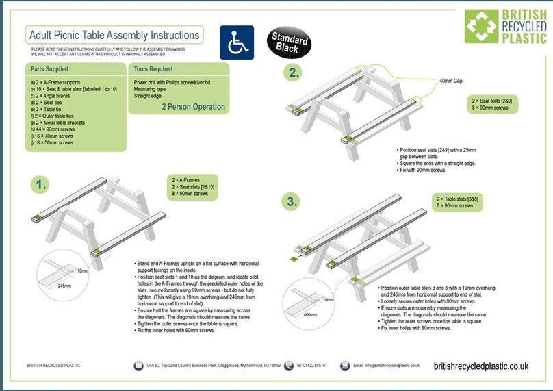 BRITISH RECYCLED PLASTIC Adult Picnic Table Assembly instructions BRITISH RECYCLED PLASTIC Adult Picnic Table Assembly instructions