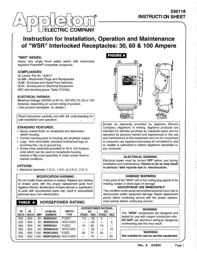 Appleton WSR Series instruction sheet