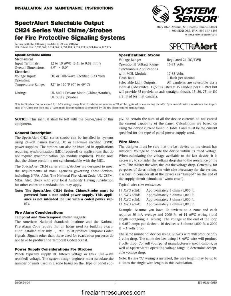 System Sensor SPECTRAlert CH24 Series Installation and maintenance instructions System Sensor SPECTRAlert CH24 Series Installation and maintenance instructions