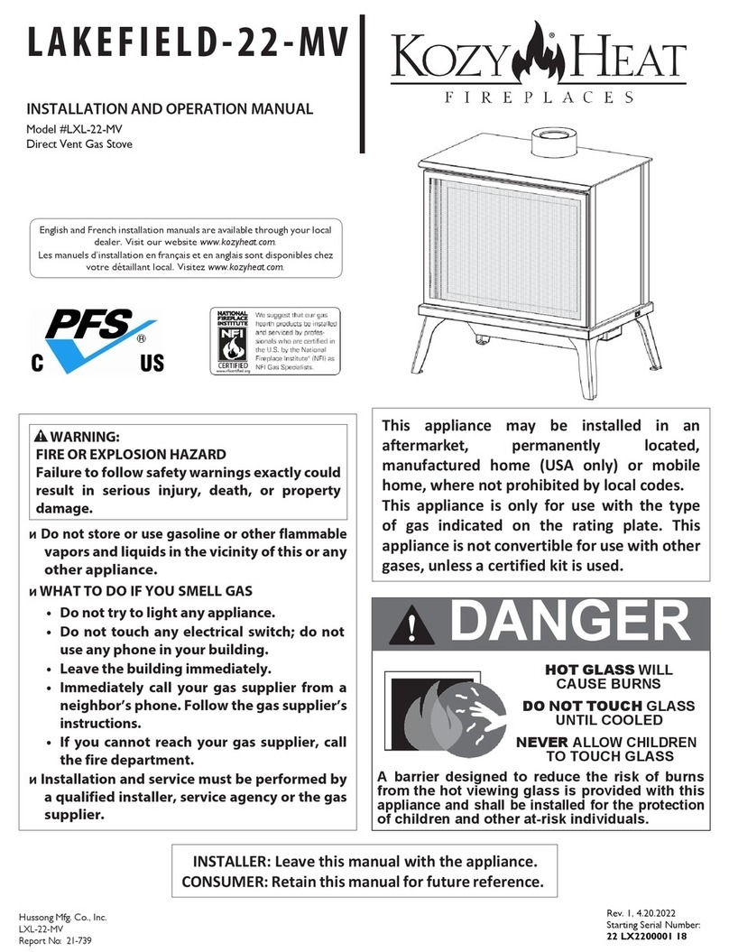 kozy heat LXL-22-MV Installation and operation manual kozy heat LXL-22-MV Installation and operation manual