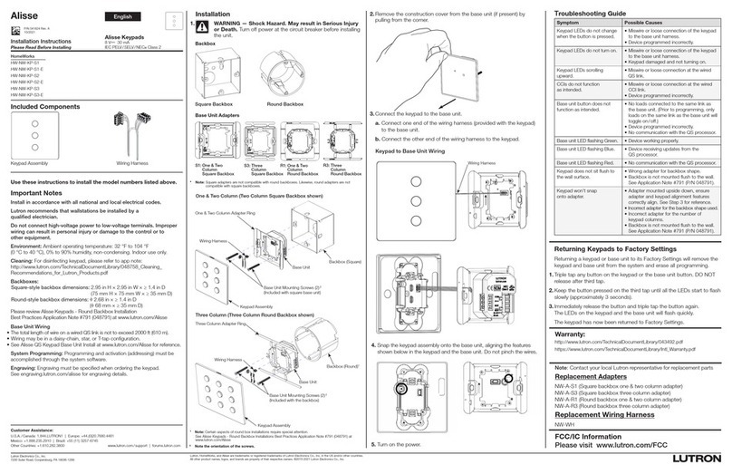 Lutron Electronics Alisse User manual