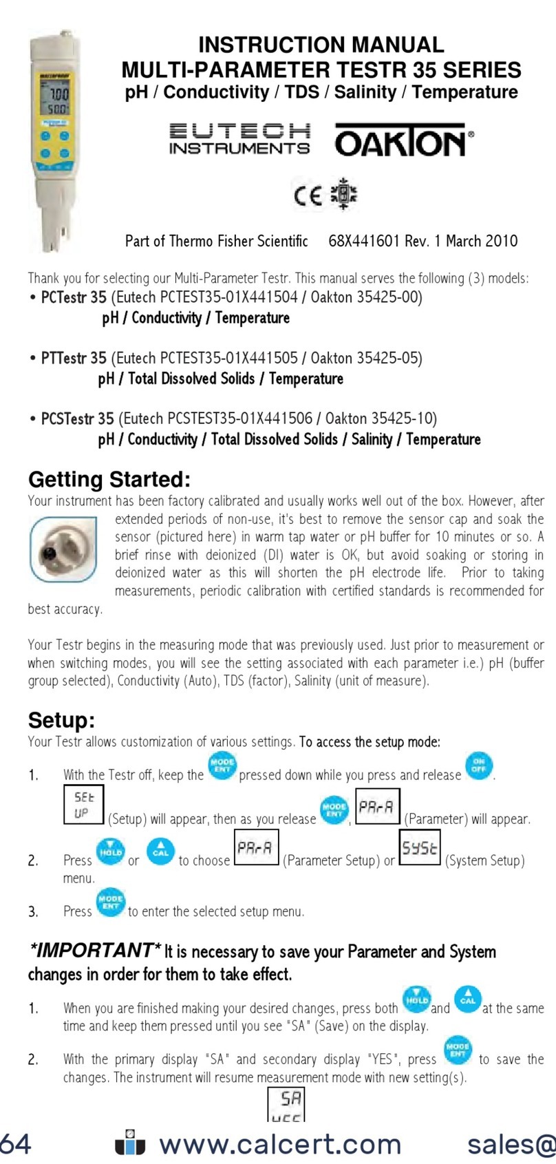 EUTECH INSTRUMENTS OAKTON 35 Series User manual