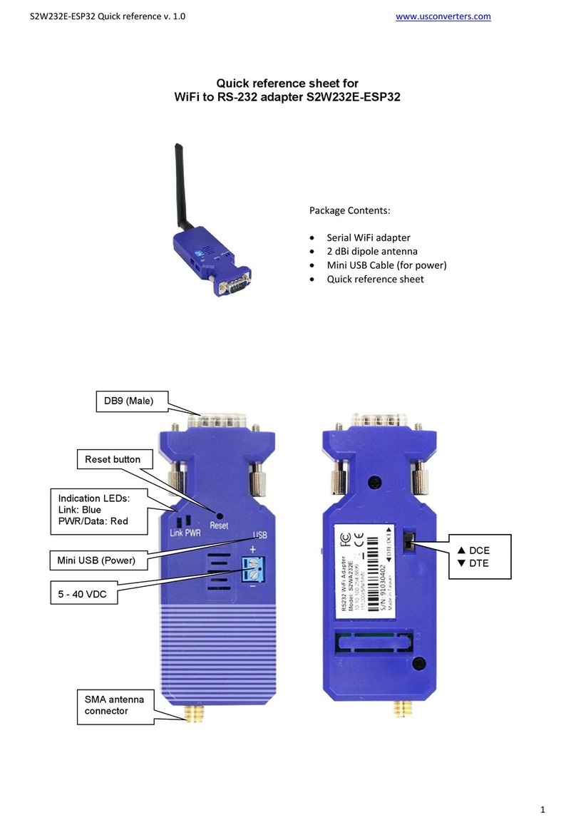 Usconverters S2W232E-ESP32 Quick reference sheet