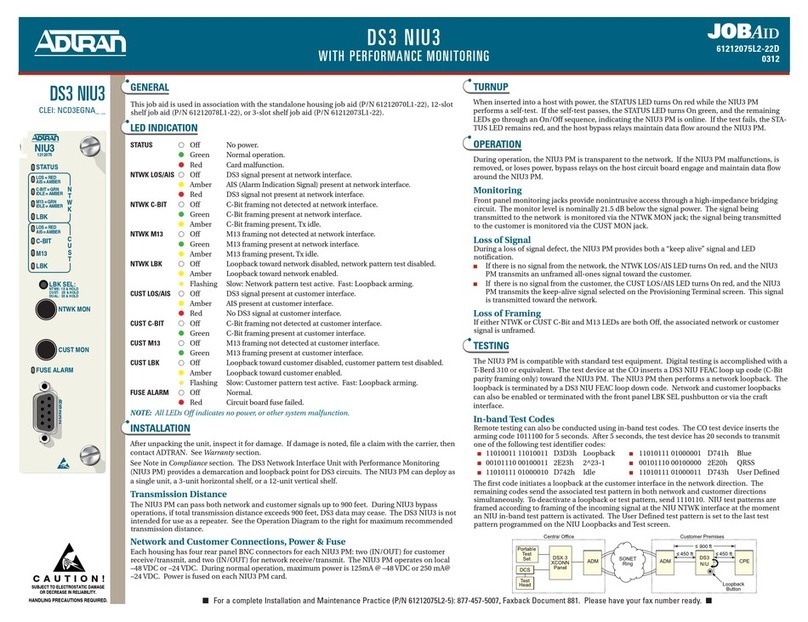 ADTRAN DS3 NIU3 User manual