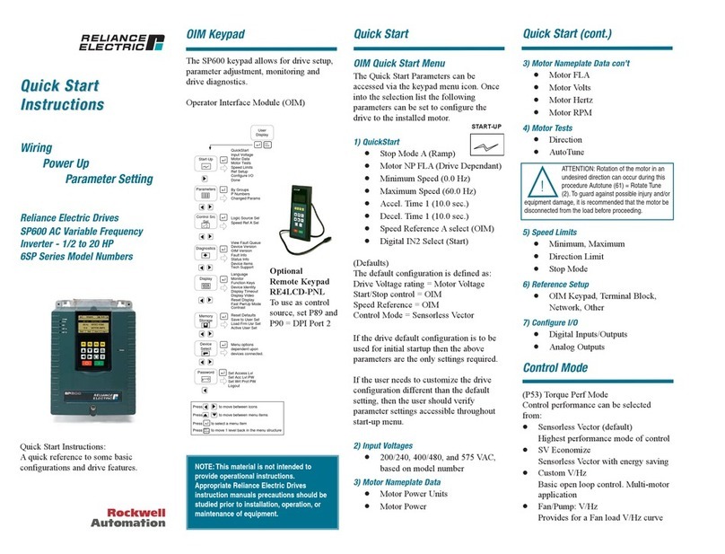 Rockwell Automation Reliance electric SP600 Series Quick start instructions