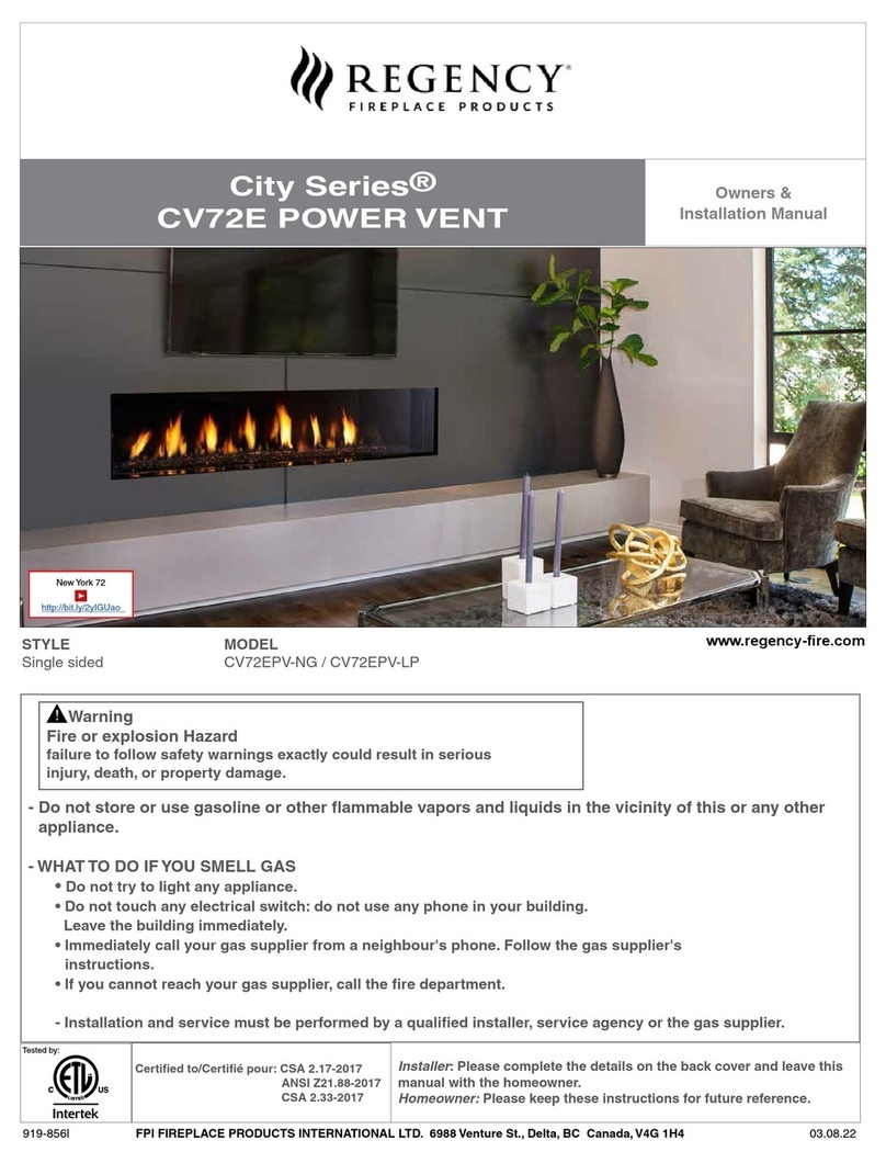 Regency Fireplace Products City CV72E Series Owners & installation manual Regency Fireplace Products City CV72E Series Owners & installation manual