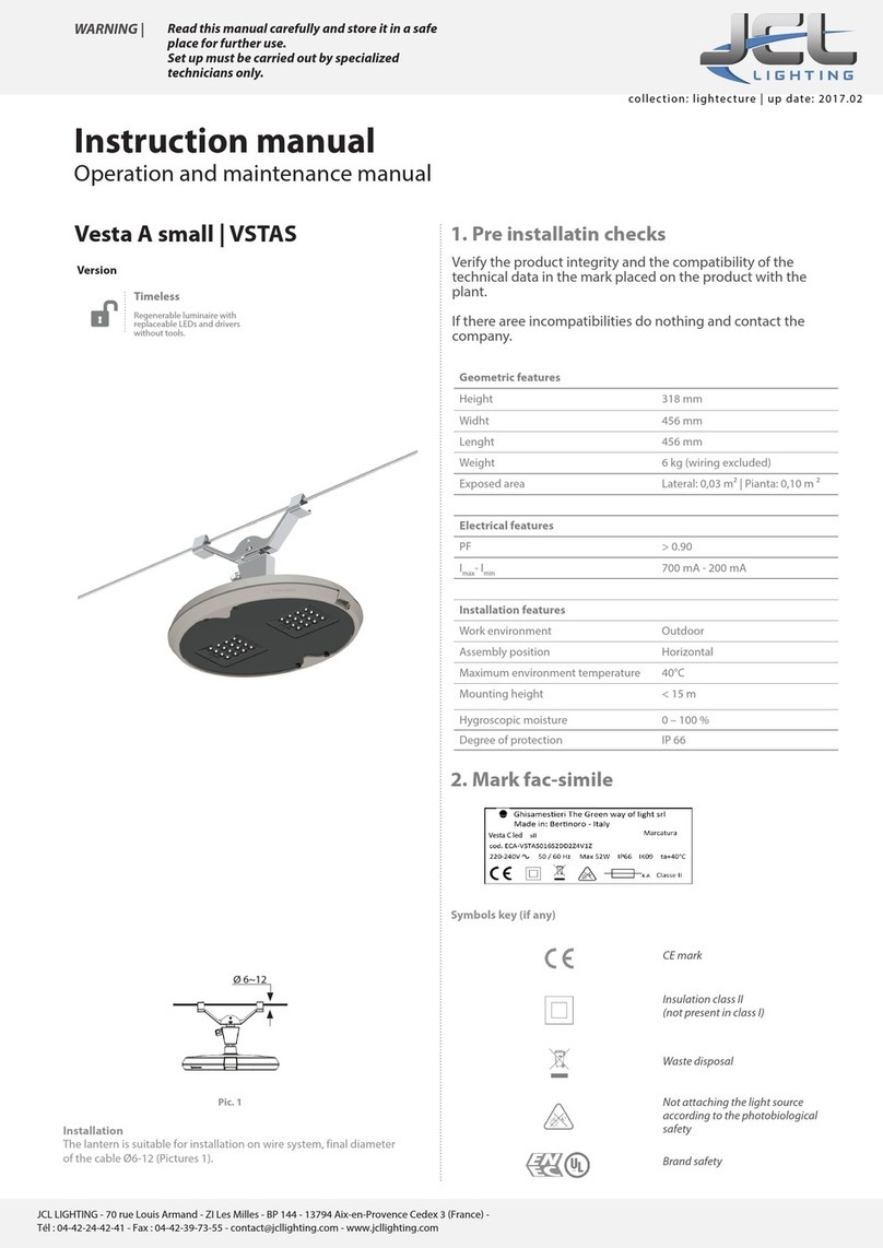 JCL Lighting Vesta A small instruction manual JCL Lighting Vesta A small instruction manual