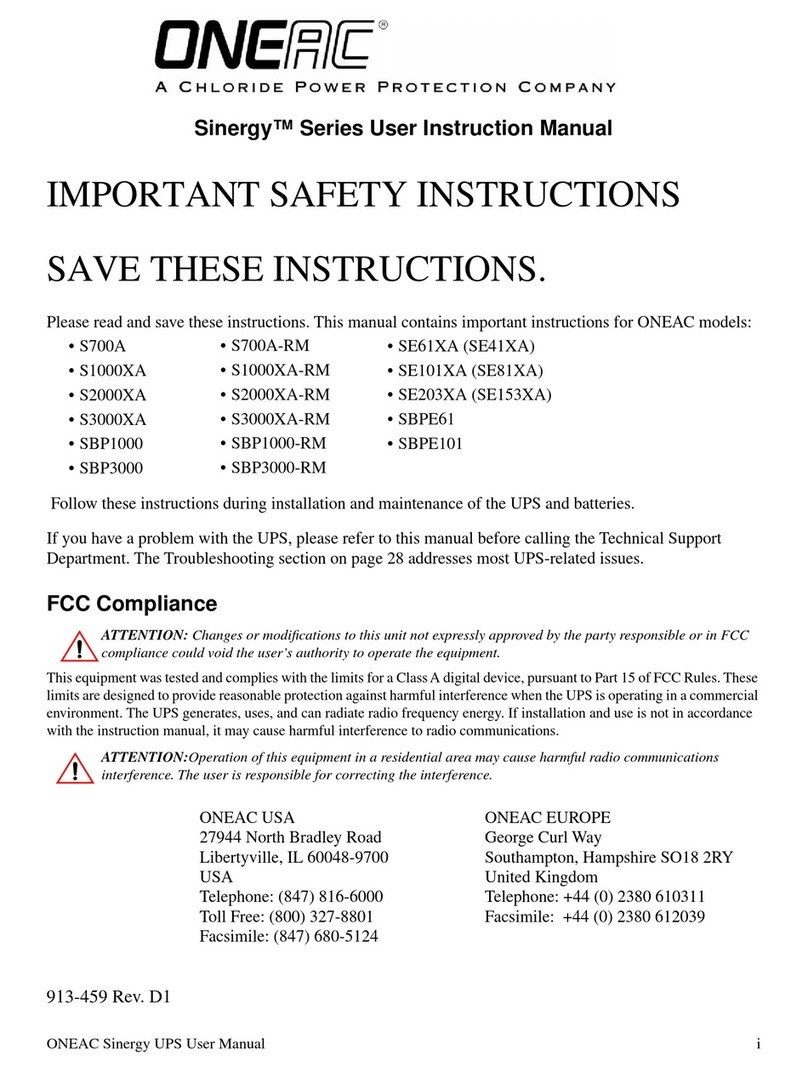 ONEAC Sinergy Series Important safety instructions