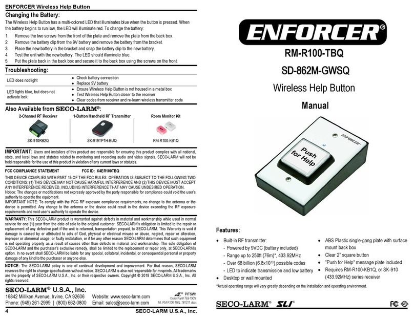 ENFORCER SECO0LARM SLI RM-R100-TBQ manual