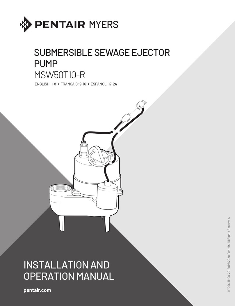 Pentair MYERS MSW50T10-R Installation and operation manual