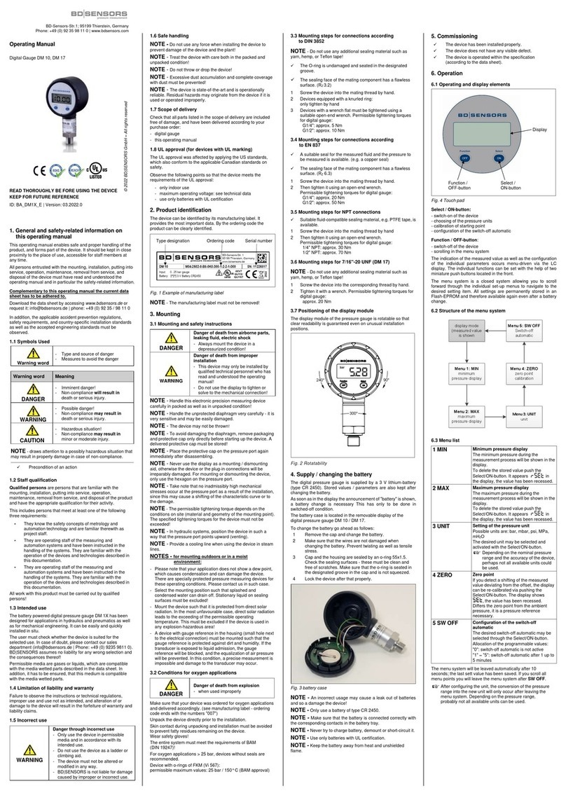 BD Sensors DM 10 User manual