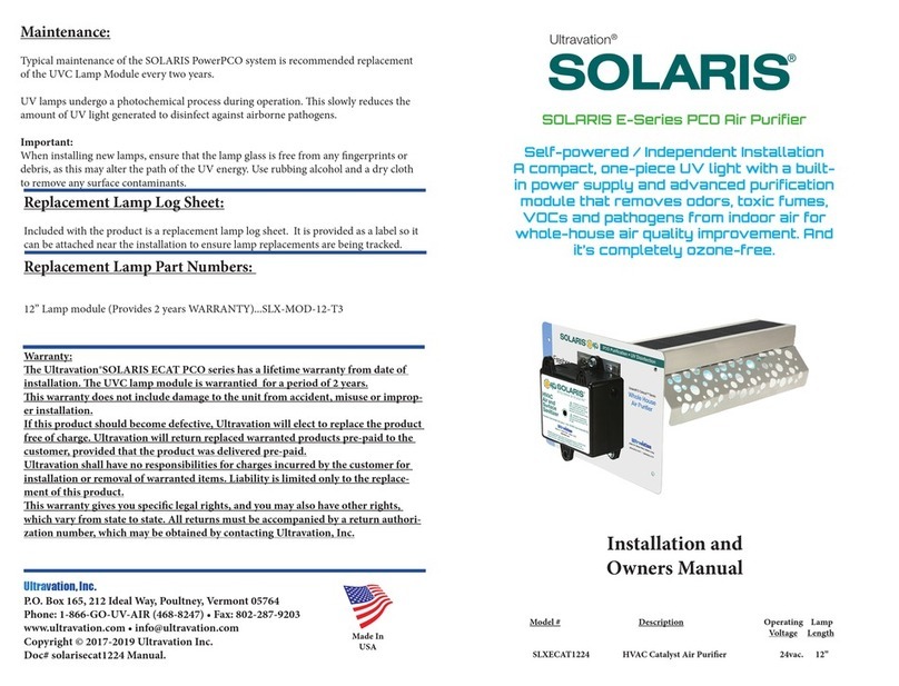 Ultravation SOLARIS E Series Installation and owner's manual