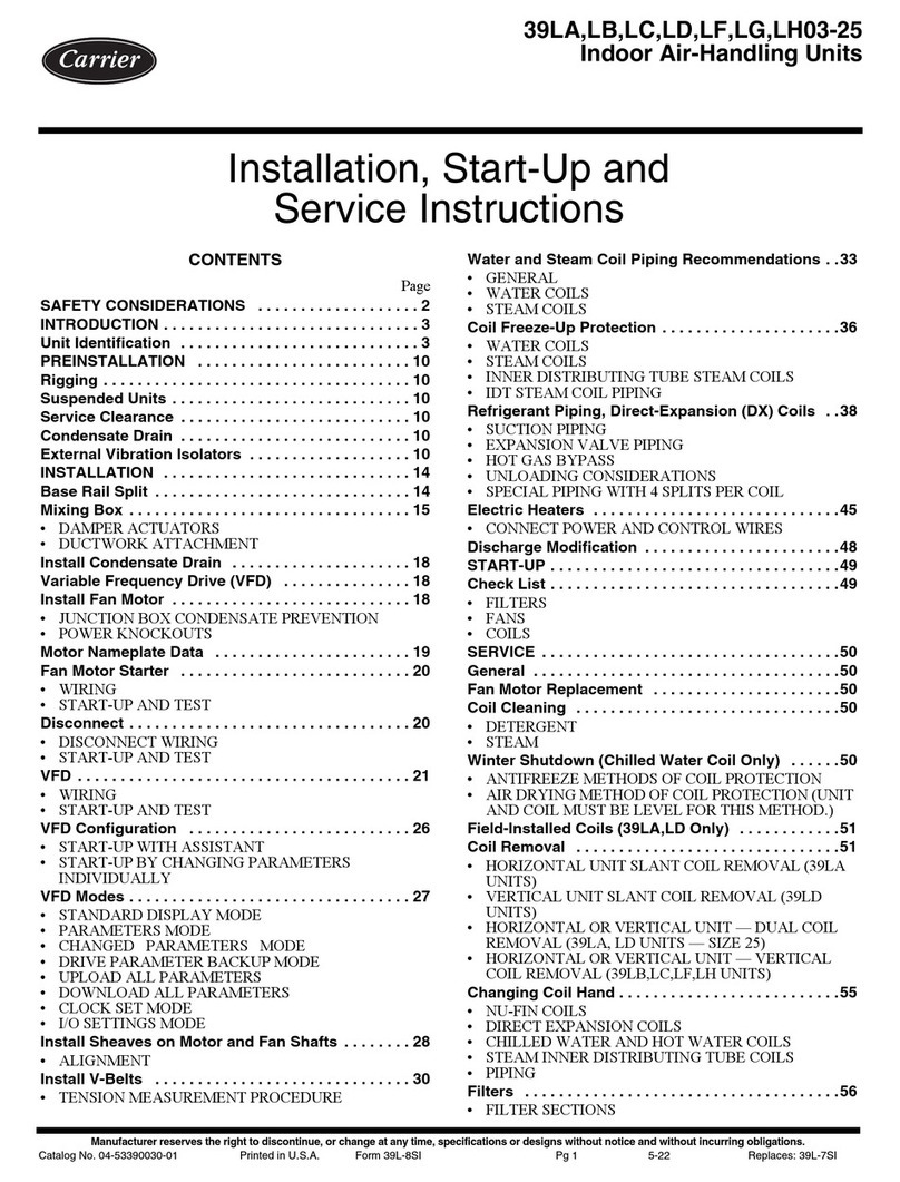 Carrier 39LA25 Dimensions and installation guide Carrier 39LA25 Dimensions and installation guide