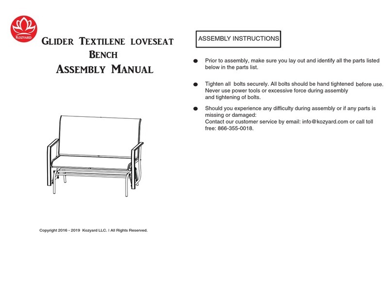 Kozyard GLIDER TEXTILENE LOVESEAT Assembly manual Kozyard GLIDER TEXTILENE LOVESEAT Assembly manual