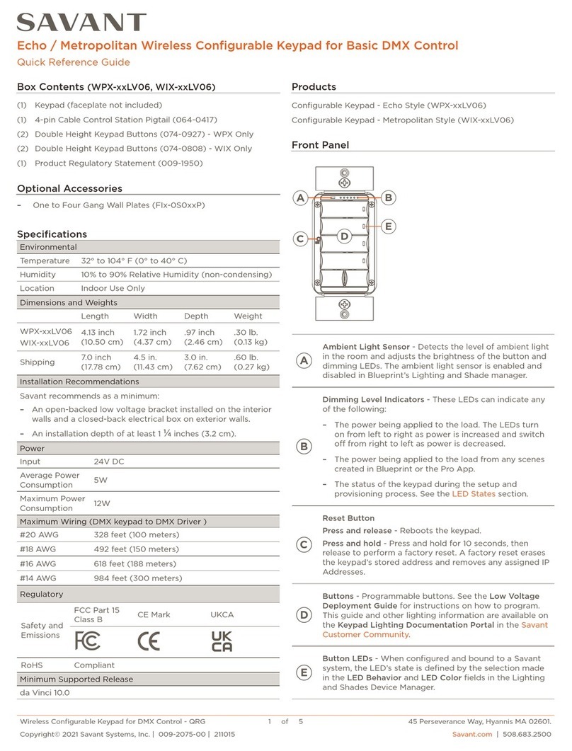 Savant WPX LV06 Series Quick reference guide