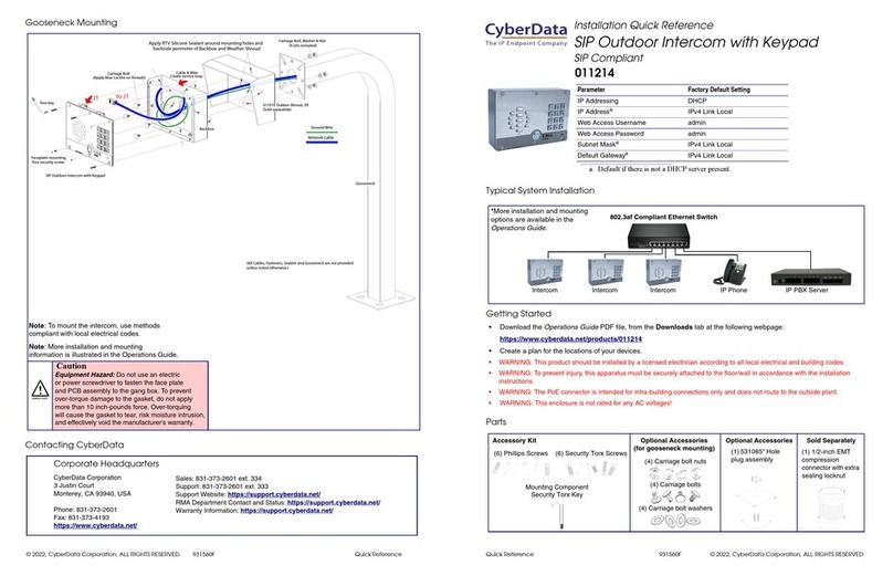 CyberData 011214 Installation quick reference