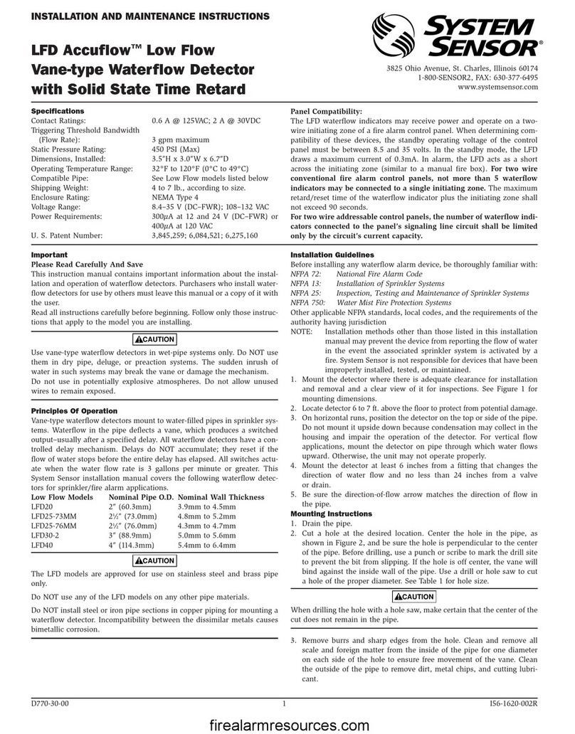 System Sensor Accuflow LFD20 Installation and maintenance instructions