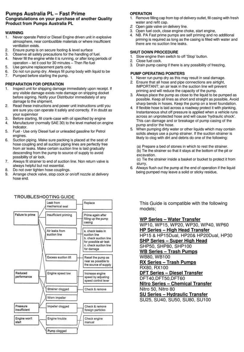 Pumps Australia FAST PRIME WP Series Operator's manual