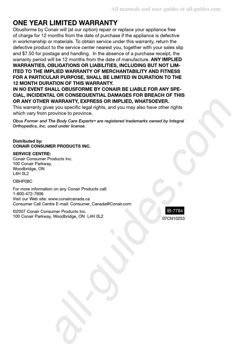Conair Obus Forme OBHP08C User manual