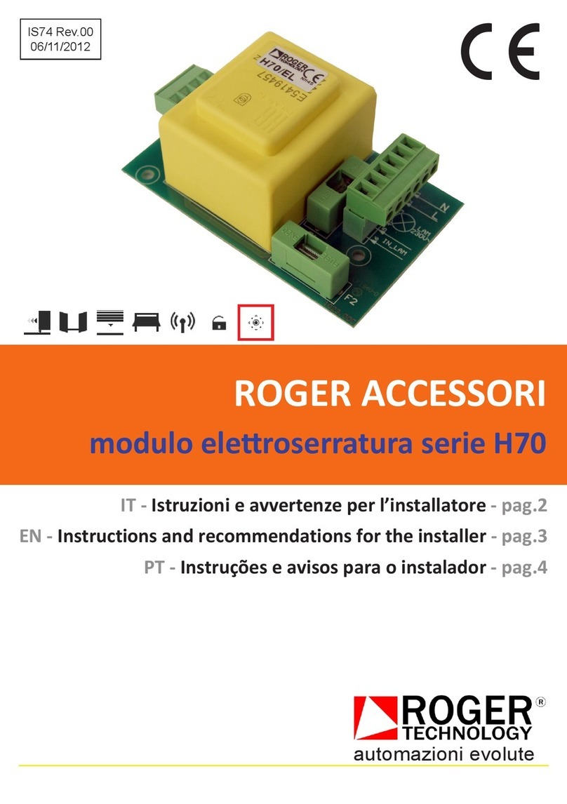 Roger Technology H70 Series INSTRUCTIONS AND RECOMMENDATIONS FOR THE INSTALLER