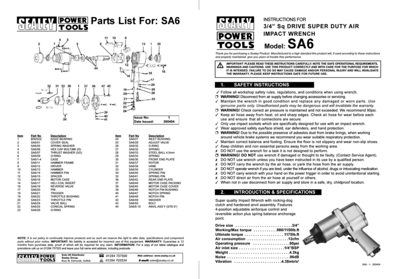 Sealey POWER TOOLS SA6 User manual Sealey POWER TOOLS SA6 User manual