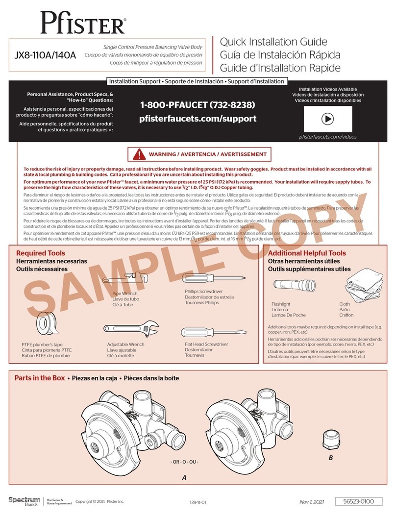 Pfister JX8-110A Quick installation guide