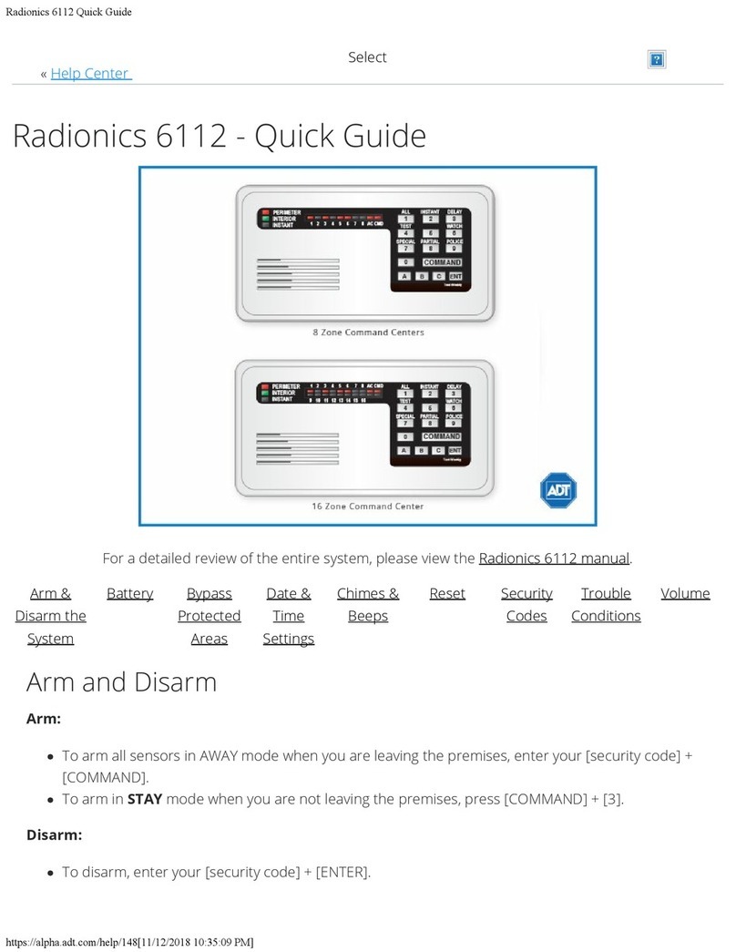 Radionics 6112 quick guide