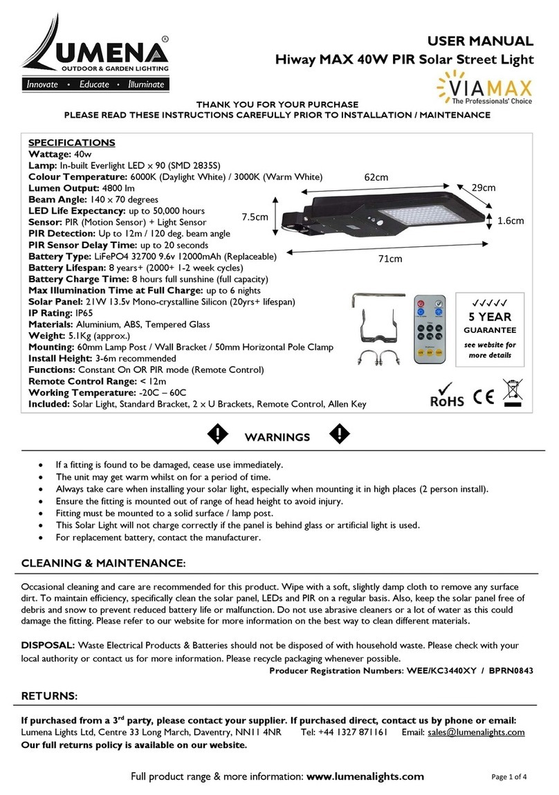 Lumena VIAMAX Hiway MAX 40W PIR Solar Street Light User manual