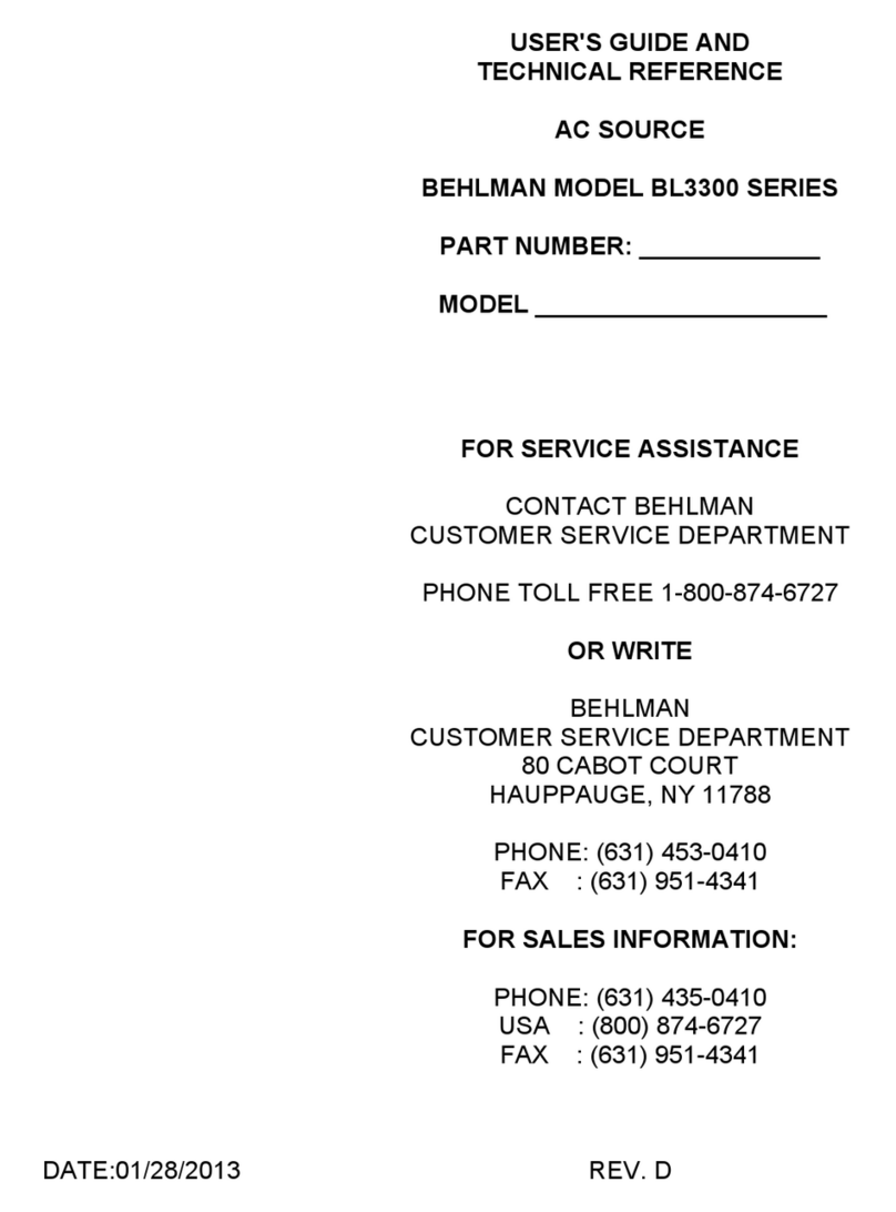 BEHLMAN BL3300 Series Use and care manual