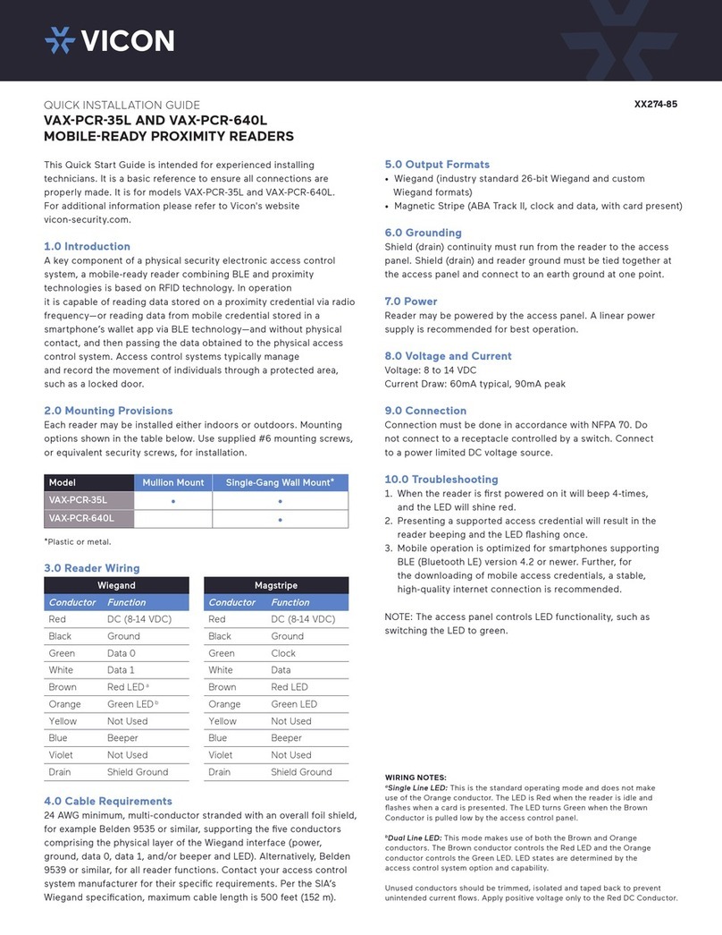 Vicon VAX-PCR-35L Quick installation guide Vicon VAX-PCR-35L Quick installation guide