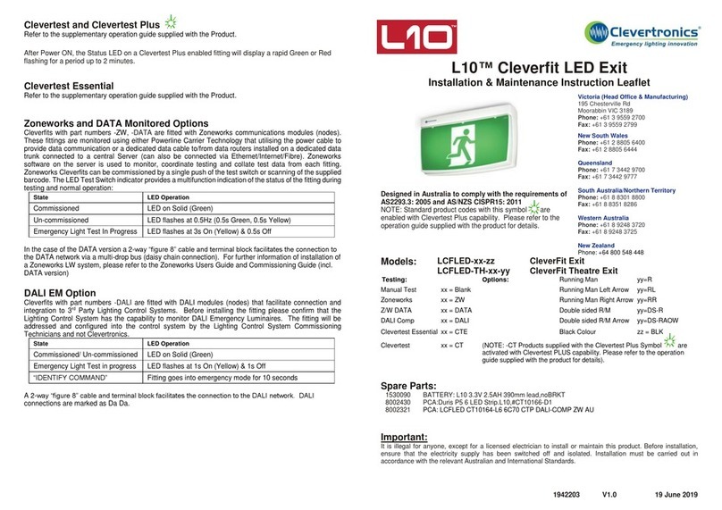 Clevertronics L10 CleverFit Exit LCFLED Series ASSEMBLY, INSTALLATION & MAINTENANCE INSTRUCTIONS