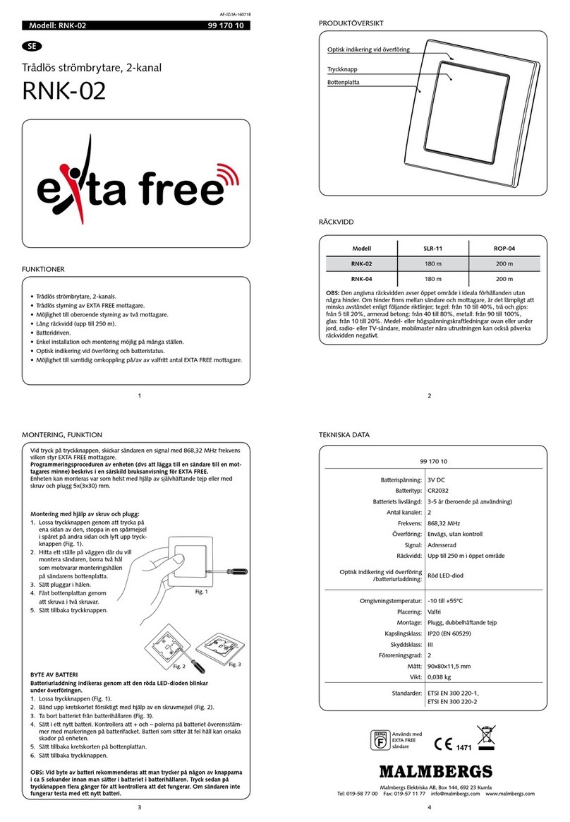 Malmbergs exta free RNK-02 quick start guide
