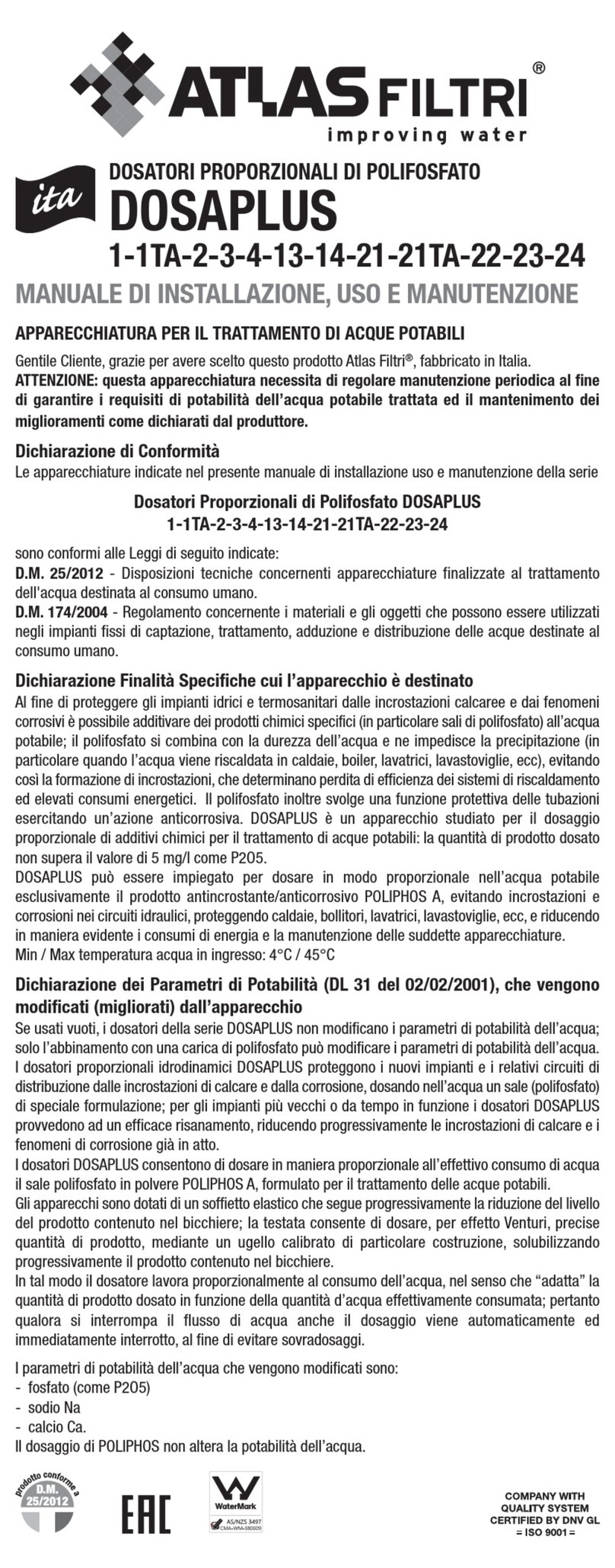 Atlas Filtri DOSAPLUS 1 Service manual Atlas Filtri DOSAPLUS 1 Service manual