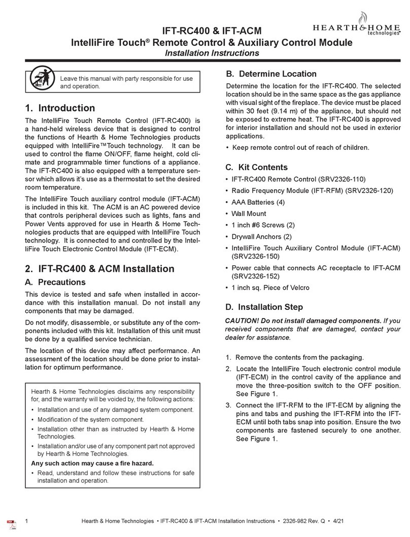 Hearth and Home Technologies IntelliFire Touch IFT-RC400 installation instructions