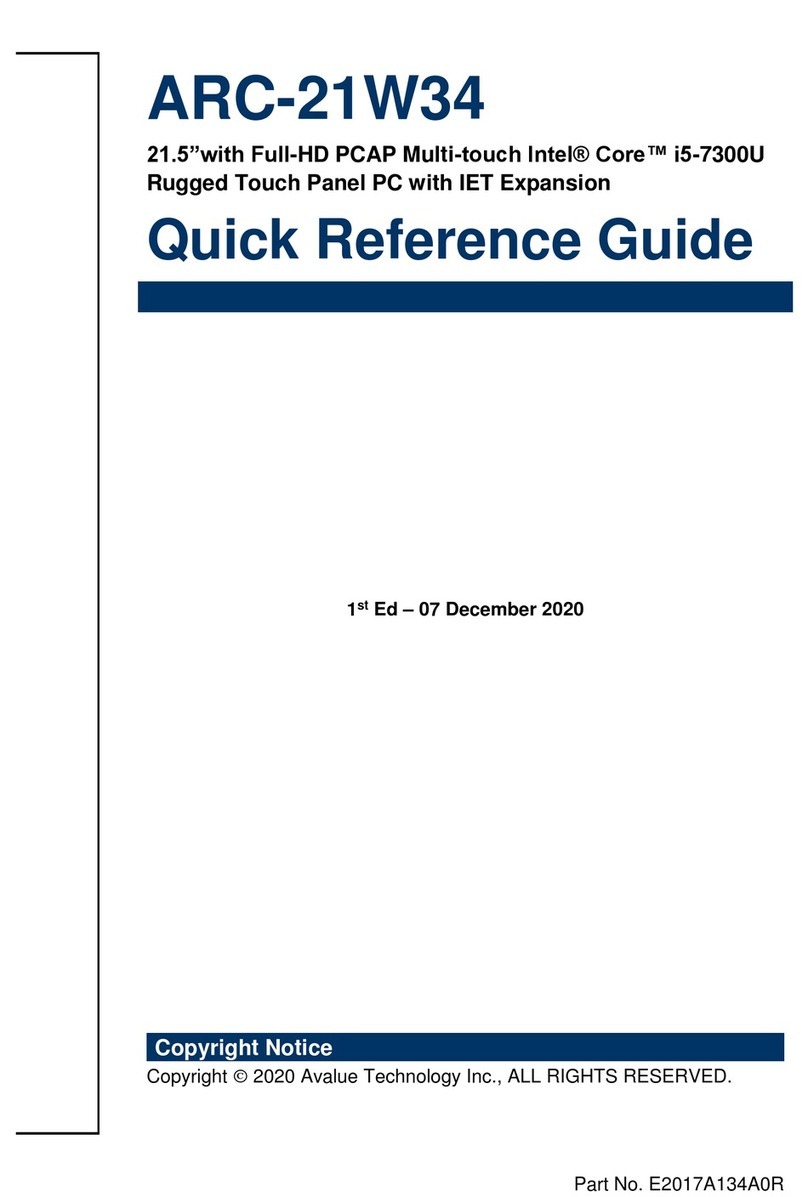 Avalue Technology ARC-21W34 Quick reference guide Avalue Technology ARC-21W34 Quick reference guide
