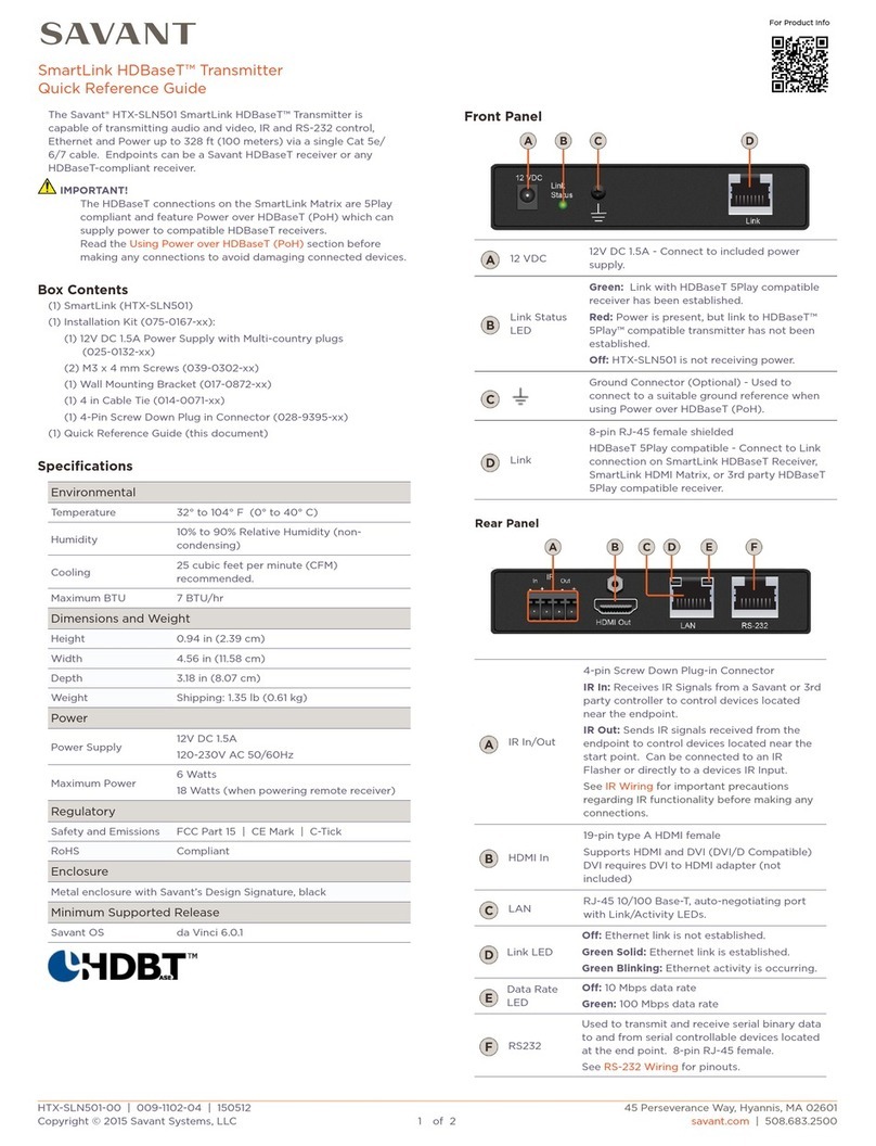 Savant SmartLink HDBaseT HTX-SLN501 User manual