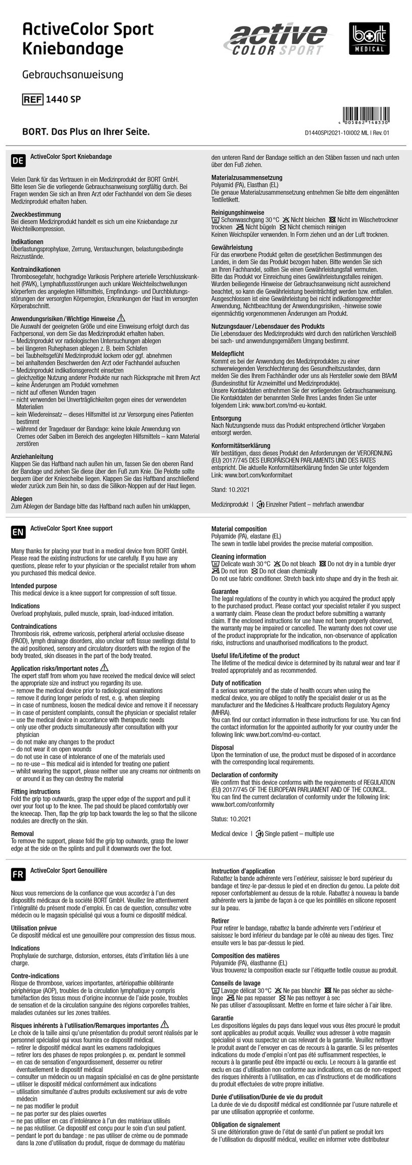bort medical ActiveColor Sport 1440 SP Instructions for use