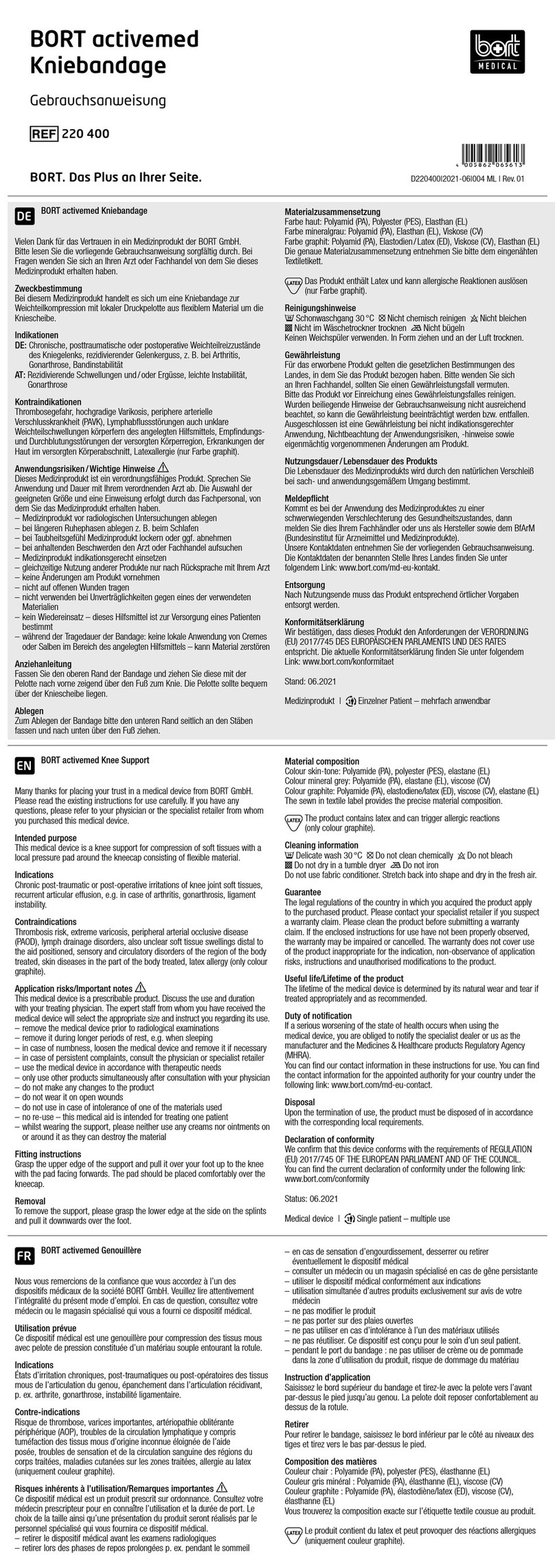 bort medical activemed 220 400 Instructions for use