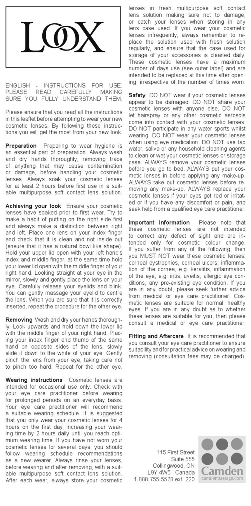 CAMDEN LOOX Instructions for use