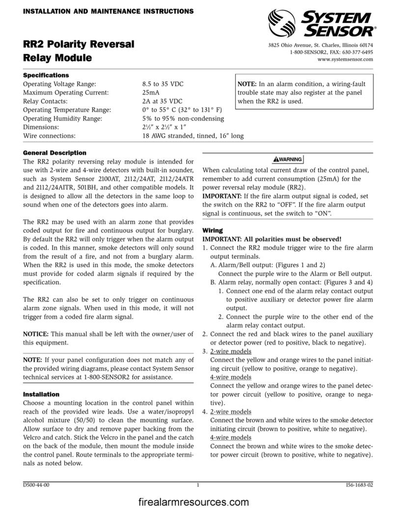 System Sensor RR2 Installation and maintenance instructions
