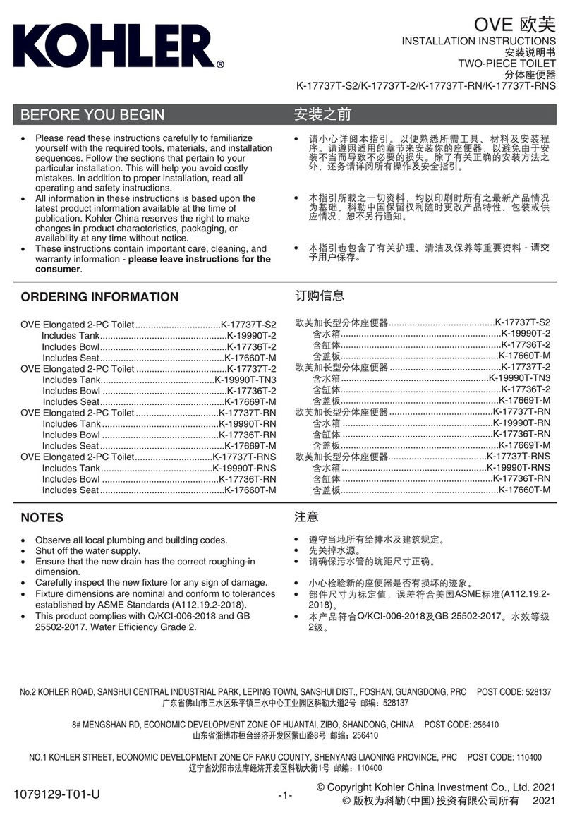 Kohler OVE Series installation instructions