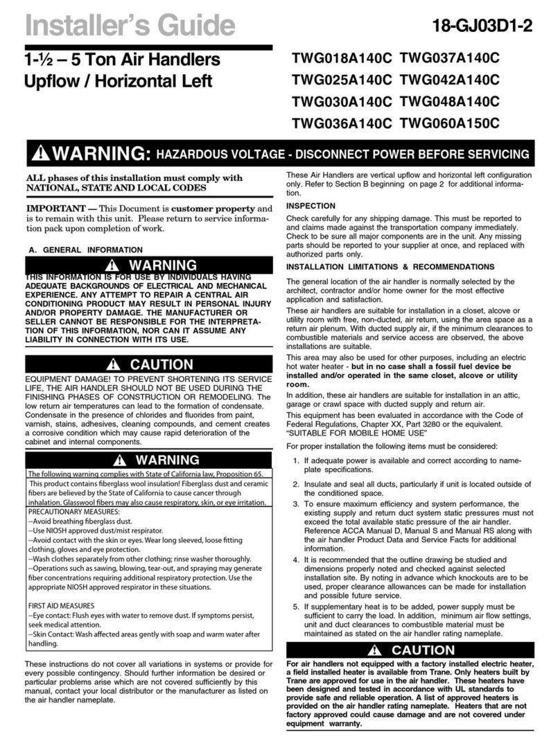Trane TWG018A140C Installer's guide