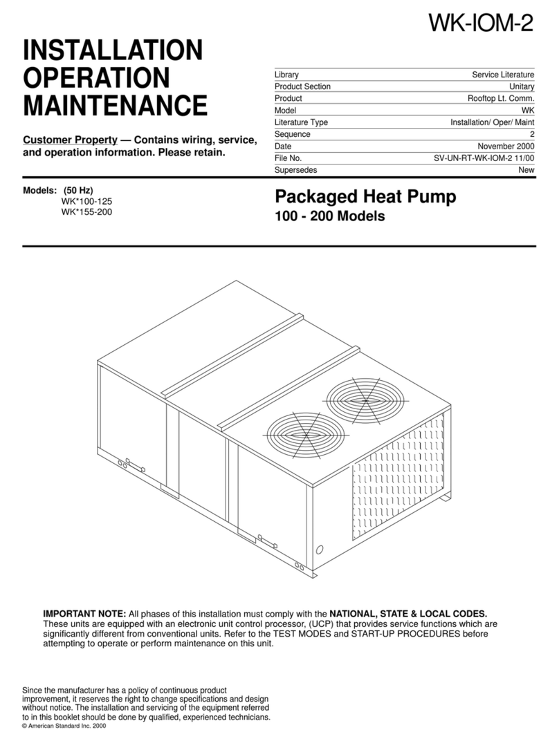 American Standard WK 100 Series Installation operation & maintenance